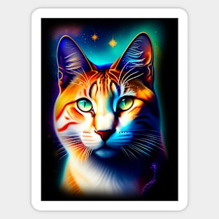 Galaxy Mystical Cat Coloful Sticker